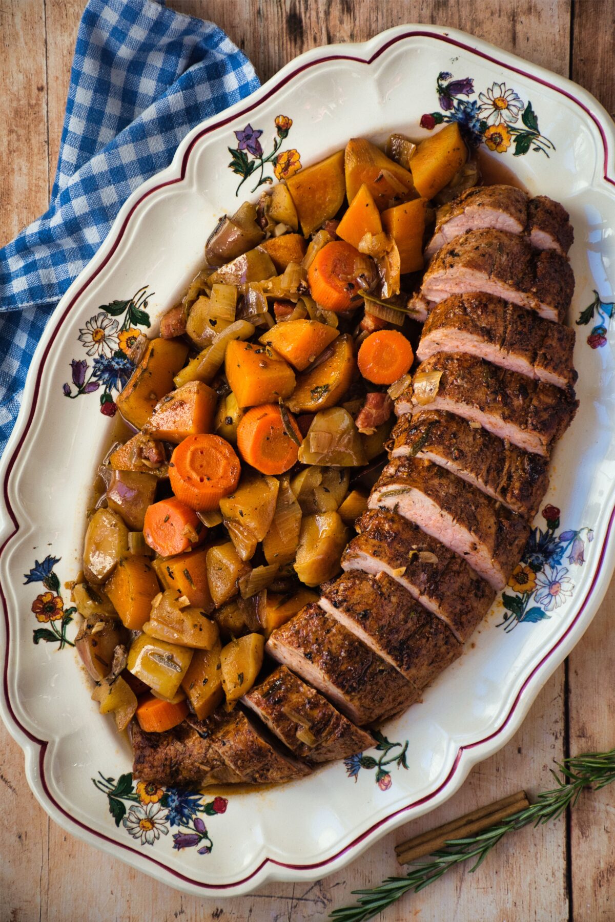 Pork Tenderloin with Apple, Sweet Potatoes, and Carrots